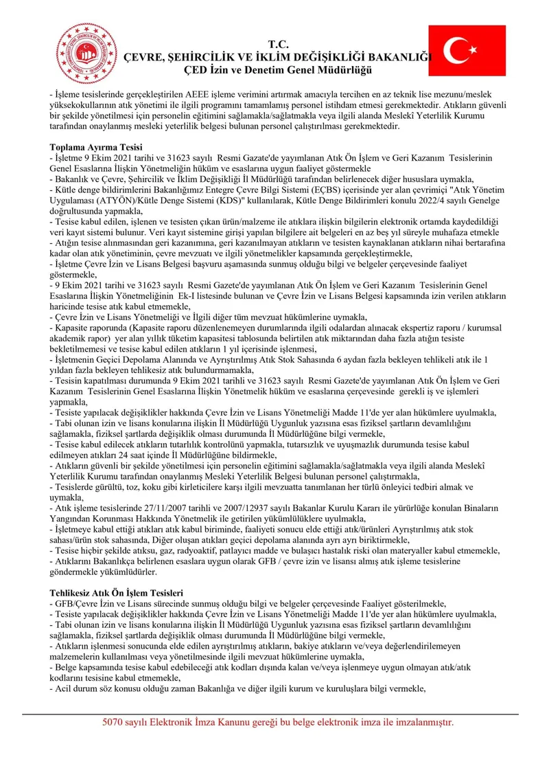 Çevre İzin ve Lisans Belgesi (Sayfa 4 - Toplama Ayırma & Ön İşlem) (Belge No: 58003700-150/E.3166 (Ek-2/B)) - Katkısan Elektronik Atık
