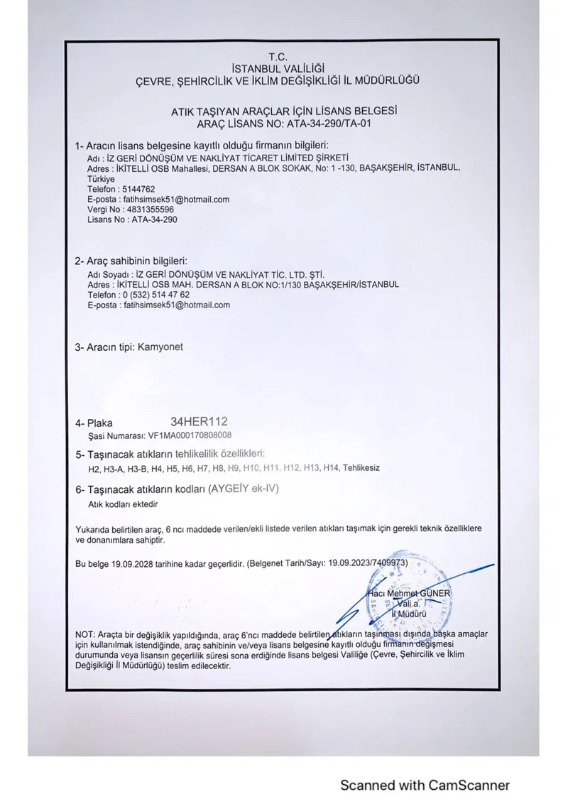 Atık Taşıyan Araçlar İçin Lisans Belgesi (Sayfa 2) (Belge No: ATA-34-290/TA-01 (Belgenet: 19.09.2023/7409973)) - Katkısan Elektronik Atık