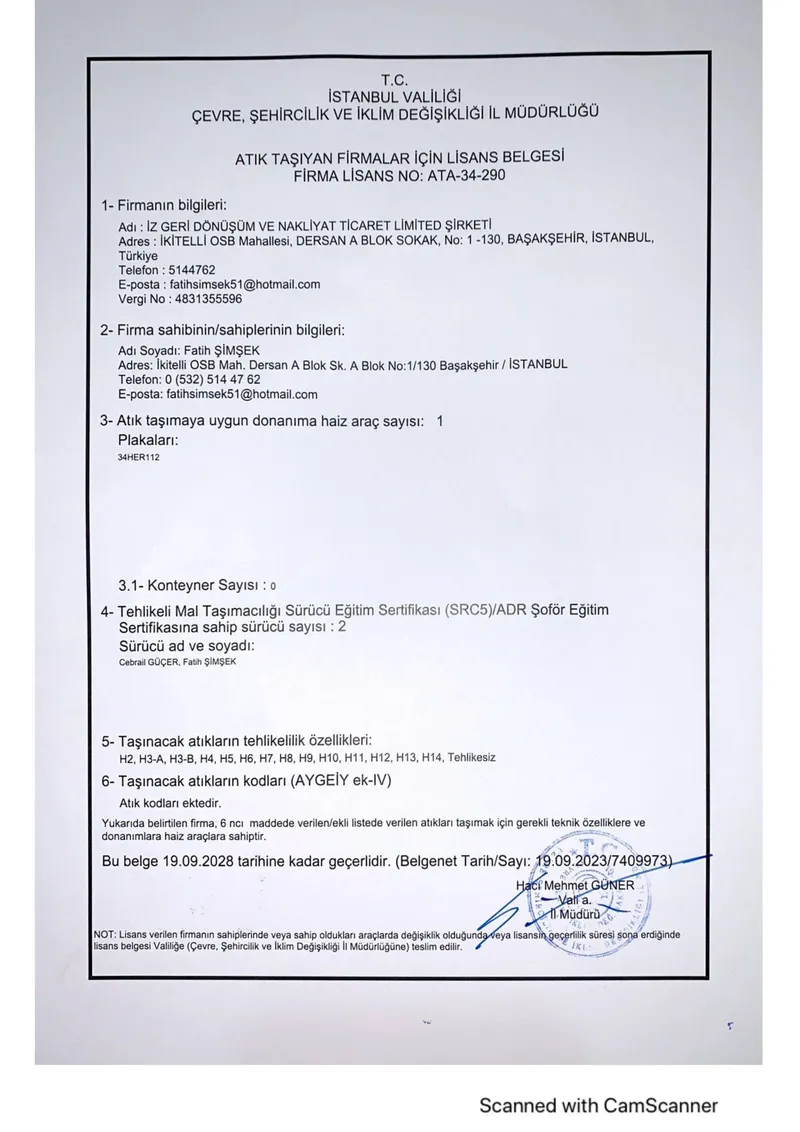Atık Taşıyan Firmalar İçin Lisans Belgesi (Sayfa 4) (Belge No: ATA-34-290 (Belgenet: 19.09.2023/7409973)) - Katkısan Elektronik Atık