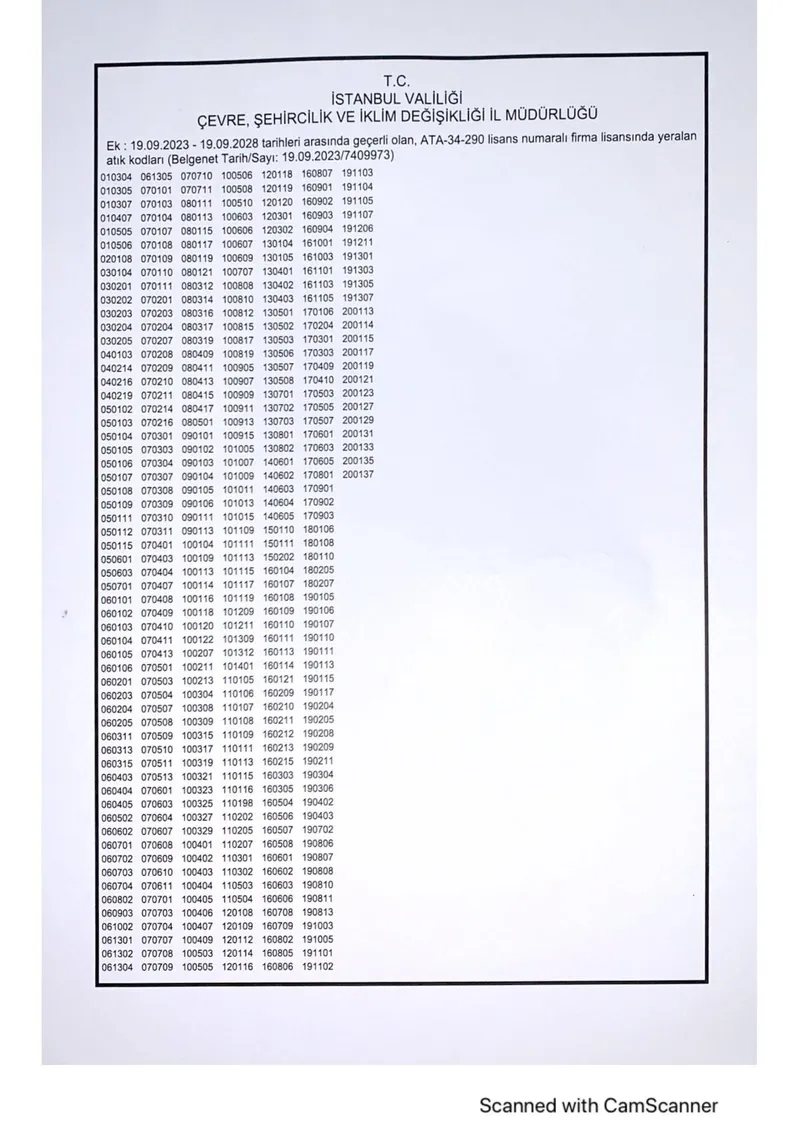 Atık Taşıma Firma Lisansı Atık Kodları Listesi (Sayfa 5) (Belge No: ATA-34-290 (Ek)) - Katkısan Elektronik Atık